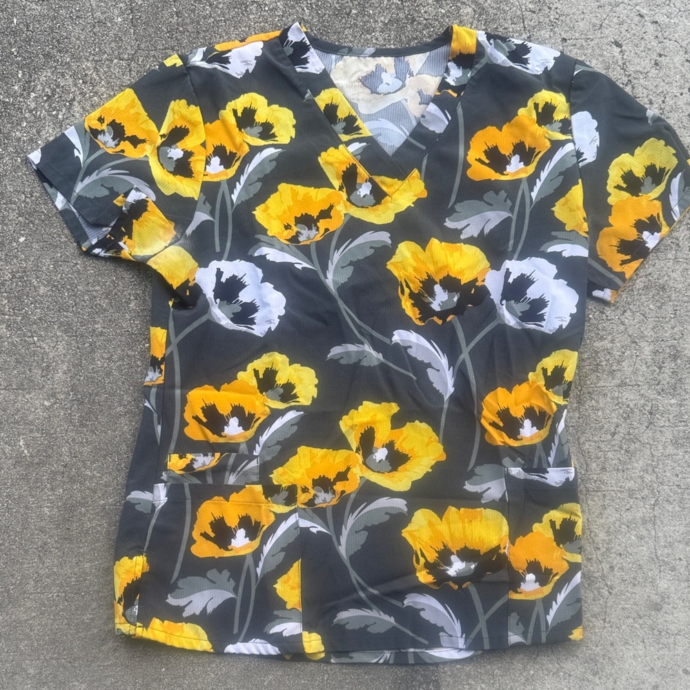 Floral V-Neck Women Top - Yellow and Gray
